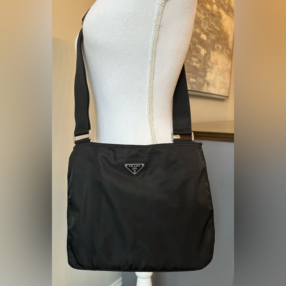 Prada Black Nylon Flat Messenger Crossbody Bag